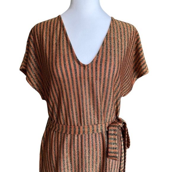 Zara Trafaluc Sparkly Metallic V-neck Striped Dress Size M - Picture 17 of 17
